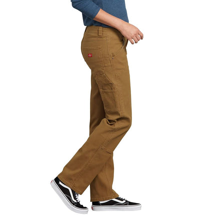 Dickies Pantalón de carpintero elástico de doble capa para mujer, Pato marrón enjuagado, 12