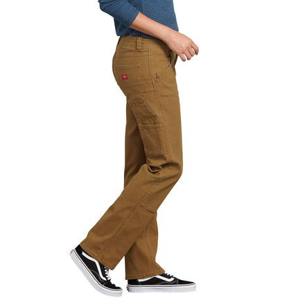 Pantalón de carpintero Dickies Stretch Duck de doble frente para mujer, marrón pato lavado, grande