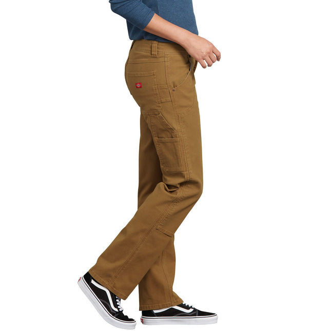 Dickies Women's Stretch Duck Double Front Carpenter Pant, Rinsed Brown Duck, 4