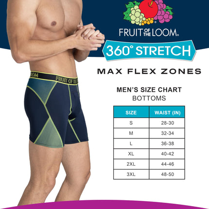 Fruit of the Loom Men's 360 Stretch Boxer Briefs, High Performance Stretch, Quick Dry & Moisture Wicking, Max Flex Zones - 3 Pack - Colors May Vary, M