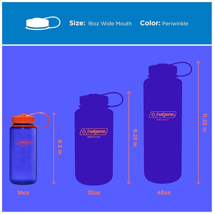 Nalgene Water Bottle - Lightweight Sustain Tritan BPA-Free Shatterproof Bottle for Backpacking, Hiking, Gym, 16 OZ, Wide Mouth, Periwinkle