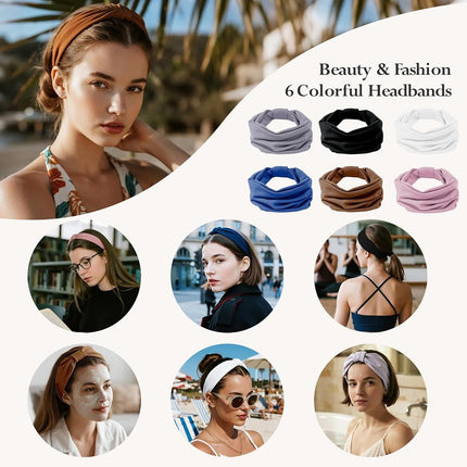 HSEM Headbands for Women, Wide Elastic Head Bands, Non-Slip Thick Hair Bands, Sports Stretchy Sweat Bands, Large Knotted Soft Headband for Washing Face, Makeup, Workout, Spa, Running, Fashion, 6-Pack