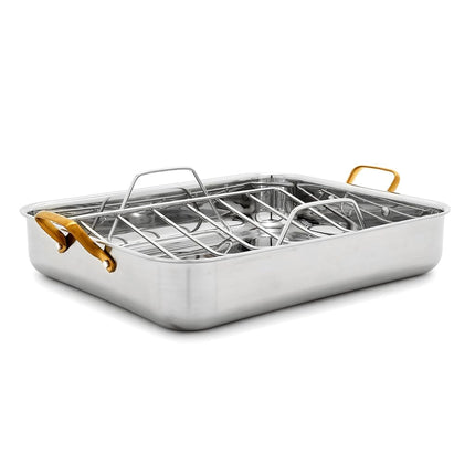 GreenPan Reserve 16" x 13" Tri-Ply Stainless Steel Roasting Pan with Roaster Rack, Multiclad Cookware, Induction Suitable, Stainless Steel Handles, Dishwasher & Oven Safe, Silver