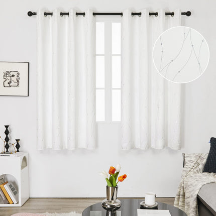 Deconovo Blackout Curtains - Silver Wave Dots Print, Thermal Insulated, Noise Reducing, Privacy Drapes for Bedroom & Living Room (38W x 84L Inch, Pure White/Silver, 2 Panels)