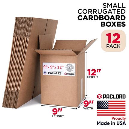 Paclord 12 Pack Small Cardboard Boxes 9" L x 8.8" W x 12" H - USA Made Packaging Boxes for Moving, Shipping or Storage - USPS, UPS Approved