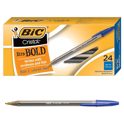 Bic Cristal Xtra Bold Ballpoint Pen, Bold Point (1.6mm) For Vivid And Dramatic Lines, Blue, 24-Count