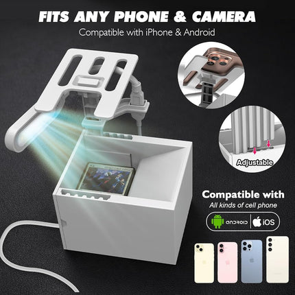 Card Scanner Stand with LED Light for TCG & MTG Sports Cards - Hands-Free Phone Mount for ManaBox - Scans Sleeved Cards (20x Sleeves Included) - Foldable Organizer with Premium Gift Box