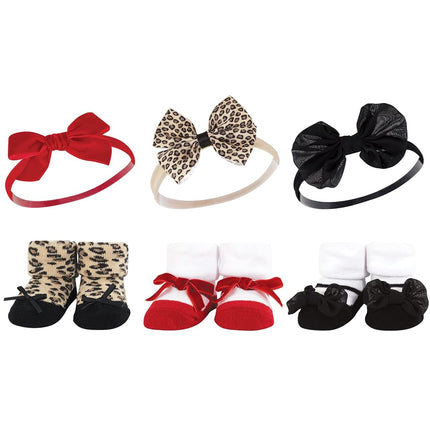 Hudson Baby Girl's Headband and Socks Giftset, Red Leopard, One Size