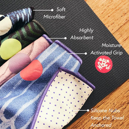 Manduka Yogitoes Yoga Towel for Mat, Non-Slip and Quick Dry for Hot Yoga with Rubber Bottom Grip Dots,Thin and Lightweight, 16" x 24", Midnight