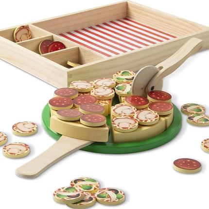Melissa & Doug Wooden Pizza | Kitchen Role Play Set for Kids, Pretend Cooking Toy | Age 3+