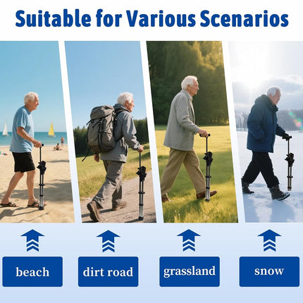 FATTCHIAR Cane with Seat, Cane Chair Capacity 330lbs, Adjustable Height Folding Lightweight Walking Stick with Seats, Portable Stool for Adults Seniors Hiking Camping-Black 22-34"/2.0lbs