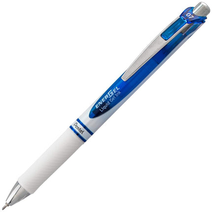 Bolígrafo de gel líquido retráctil Pentel EnerGel Pearl, punta de aguja (0.7mm) trazo medio, tinta azul, paquete de 2 (BLN77WBP2C)
