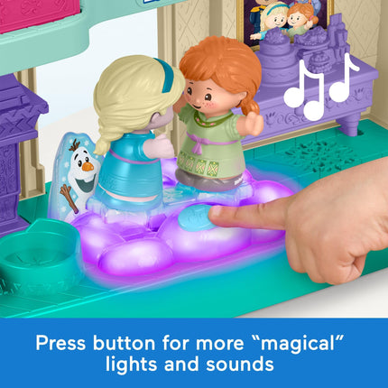 Fisher-Price Disney Frozen Castillo de Arendelle con luces y sonidos Little People, 2 figuras de personajes, juguetes para niños pequeños