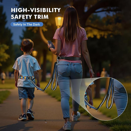 HOOMTREE Safety Waist Leash Belt for Kids with Autism, Hands-Free Waist Link with 3 Padded Handles and Durable Bungee, Secure Public Walking for Special Needs ADHD/ASD Autistic Children