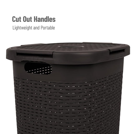Mind Reader Basket Collection, Slim Laundry Hamper, 60 Liter (15kg/33lbs) Capacity, Cut Out Handles, Attached Hinged Lid, Ventilated, 17.65"L x 13.75"W x 24.15"H, Brown