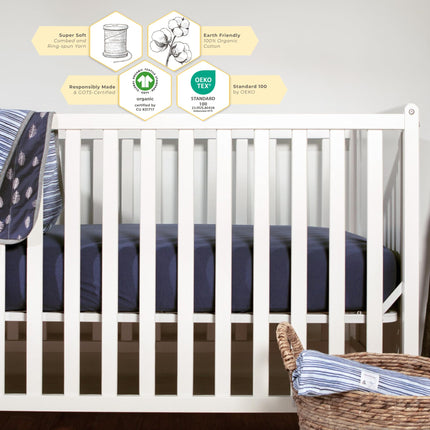Burt's Bees Baby - Fitted Crib Sheet, Solid Color 100% Organic Cotton Crib Sheet for Standard Crib and Toddler Mattresses (Indigo Blue)28" x 52" (Pack of 1)