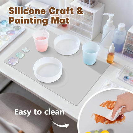 Thick Silicone Counter Mat Large Set of 2, Heat Resistant Pad for Kitchen Table/Countertop Protector/Non Stick Pastry Baking Placemats, Silicone Mat for Crafts Kids (20×28, Gray)
