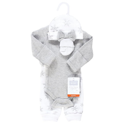 Hudson Baby Set de 4 piezas de ropa térmica de manga larga unisex para bebé prematuro, diseño de copo de nieve, prematuro