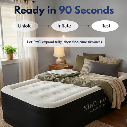 King Koil Luxury Twin Air Mattress with Built in Pump, 20” Double High Twin Size Premium Airbed, Inflatable Blow Up Mattress, Waterproof, 1-Year Warranty