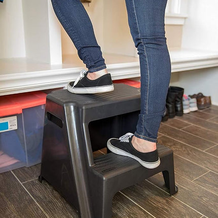 Rubbermaid RM-P2 2-Step Molded Plastic Stool with Non-Slip Step Treads, 300-Pound Capacity, Black Finish by Rubbermaid