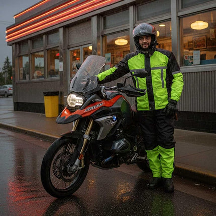 Milwaukee Leather MPM9510 Men's Black and Neon Green Motorcycle Water Resistant Rain Suit w/Hi-Vis Reflective Tape - 4X-Large