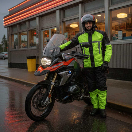 Milwaukee Leather MPM9510 Men's Black and Neon Green Motorcycle Water Resistant Rain Suit w/Hi-Vis Reflective Tape - 2X-Large