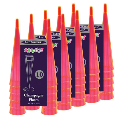 Party Essentials 50Count Hard Plastic Twopiece 5 oz Champagne Flutes, Neon Pink
