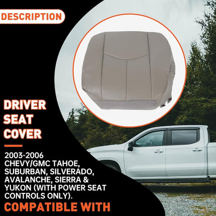ECOTRIC Front Driver Side Bottom Seat Cover Gray# 922 Replacement Compatible with 2003-2006 Chevy Tahoe Avalanche Silverado Suburban GMC Yukon Pewter Synthetic Leather Seat Cover