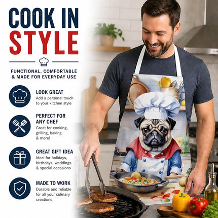 Caroline's Treasures Pug The Chef Apron Cooking Kitchen Server Baking Crafts Gardening for Adult Women Men, Unisex, Large, Multicolor