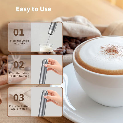 Maestri House Rechargeable Milk Frother with Stand, Handheld Electric Foam Maker Waterproof Detachable Stainless Steel Whisk Drink Mixer Foamer for Lattes, Cappuccino, BX07