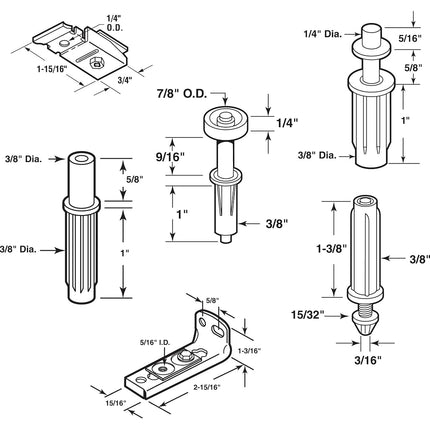 Kit de reparación de pivote y escuadra para puerta plegable PLPCI, se ajusta a orificios de 3/8" de diámetro