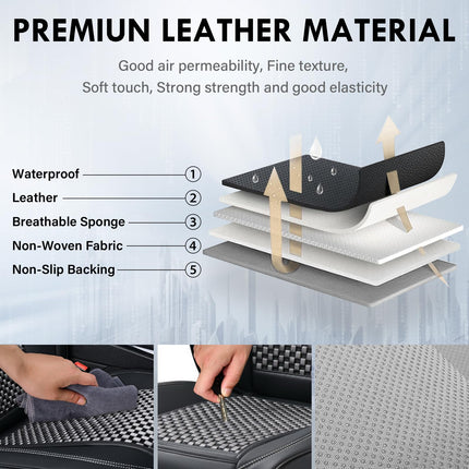 Coverado Leather Seat Covers for Car, Waterproof Car Seat Covers Full Set, 2 in 1 Conversions Car Seat Cover Protector Car Accessories Universal Fit for Most Cars SUVs and Trucks（Black&Gray