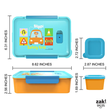 Fiambrera Bento de plástico reutilizable de Zak Designs Blippi con cierre hermético, asa de transporte, válvula de vapor para microondas y recipientes individuales para el almuerzo empaquetado de niños (set de 3 piezas)