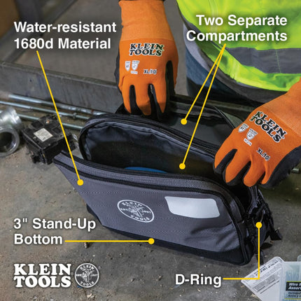 KLEIN TOOLS 55583 Tool Pouch Zipper Bag, Dual Compartments, 12-Inch x 7-Inch Heavy Duty Tool Bag Organizer, Multipurpose for Tools to Crafts