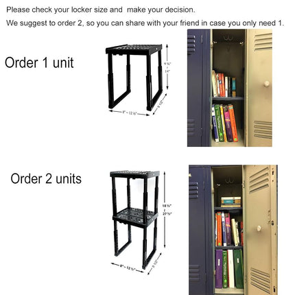 Locker Organizer Shelf， Adjustable Width and Height, Ideal Locker for School, Office, and Gym Lockers (Black)