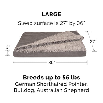 Furhaven Replacement Dog Bed Cover Berber & Suede Blanket Top Mattress, Machine Washable - Gray, Large