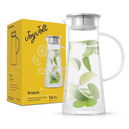 JoyJolt Glass Pitcher with Lid - 50oz Borosilicate
