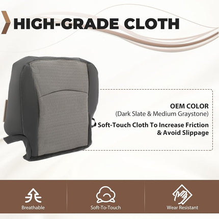 ECOTRIC Car Seats Cover, Driver Side Bottom Cloth Seat Cover for 2009 2010 2011 2012 Dodge Ram 1500 SLT - LH Side Dark Gray