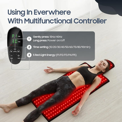 36.3"*15.8" Body Red Light Therapy Mat, Eligible Red Light Therapy Blanket, 325pcs 2in1 LEDs(660nm& 850nm), Premium Leather, Adjustable Timer & Intensity