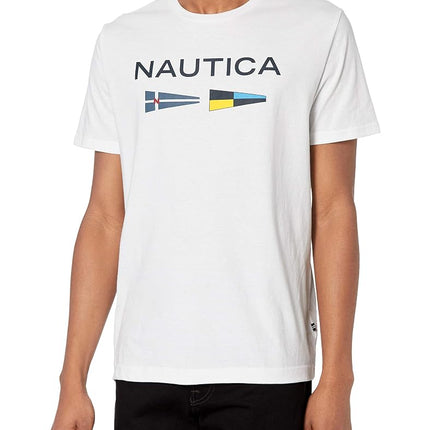 Nautica Men's Sustainably Crafted Logo Signal Flag Graphic T-Shirt, Bright White, XS