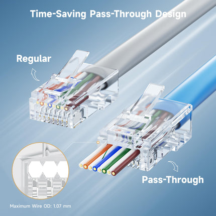 Cable Matters Paquete de 50 conectores RJ45 Cat 6 de paso, contactos chapados en oro de 50 micras (extremos Cat 6 / conector Cat6 / conectores modulares RJ45 / conectores Ethernet / conector de red)