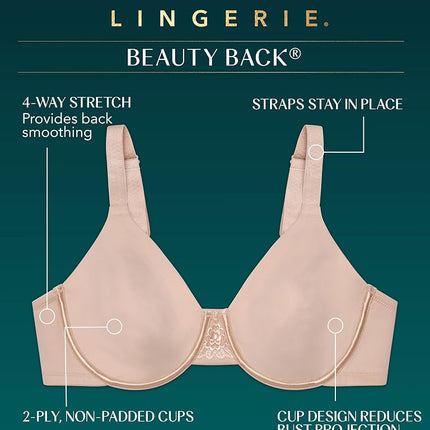 Vanity Fair Women's Beauty Back Smoothing Bra, Minimizes Bust Line Up to 1.5", Non Padded Cups Up to H, Opaque, Star White, 42F
