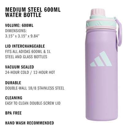 adidas Metal Water Bottle 600 mL, Powder Plum Purple/Clear Pink/Semi Flash Aqua Blue/M, 600 ML