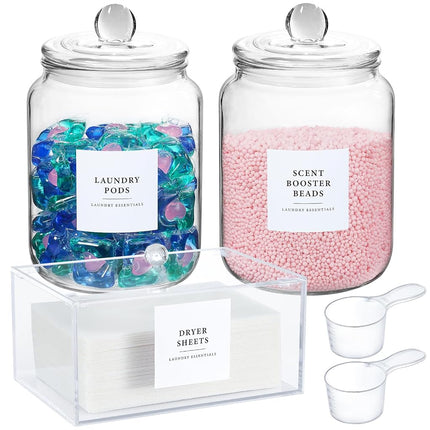 Glass Jars and Dryer Sheet Holder, Dispenser Set w