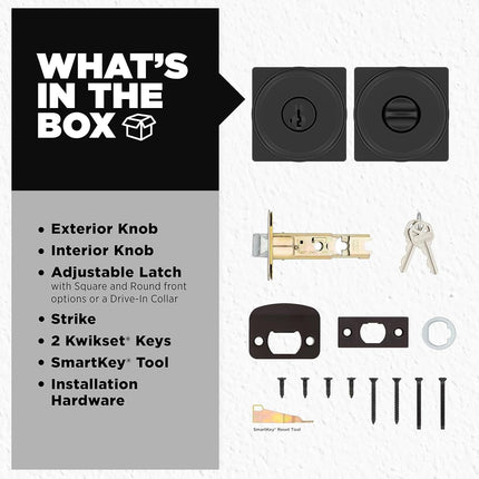 Kwikset Maven Entry Door Knob with Lock and Key, Secure Keyed Handle Exterior, Square Front Entrance and Bedroom, Matte Black, Pick Resistant SmartKey Rekey Security and Microban