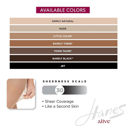 Hanes Silk Reflections Women's Plus Size Alive Full Support Control Top Pantyhose, Barely Black, B
