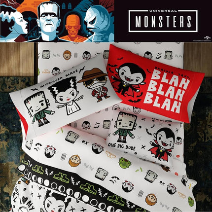 Universal Little Monsters Halloween 5 Piece Twin Bedding Set - Super Soft Cozy Reversible Comforter and Sheet Set with Sham, (Officially Licensed Product) by Franco
