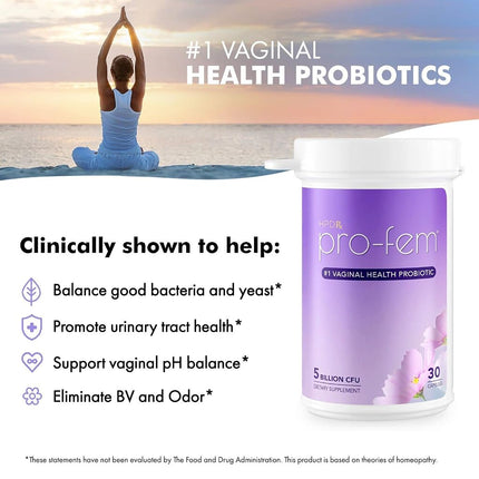 Pro-Fem - #1 Vaginal Probiotics for Feminine Health, Clinically Proven to Promote Yeast & pH Balance, Urinary Tract Health, Works in 7 Days, 30 Capsules