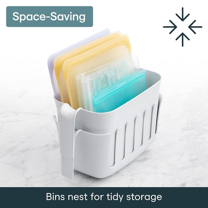 YouCopia Dry&Store Reusable Bag Drying Rack and Bin Set, Silicone Bags Organizer and Storage