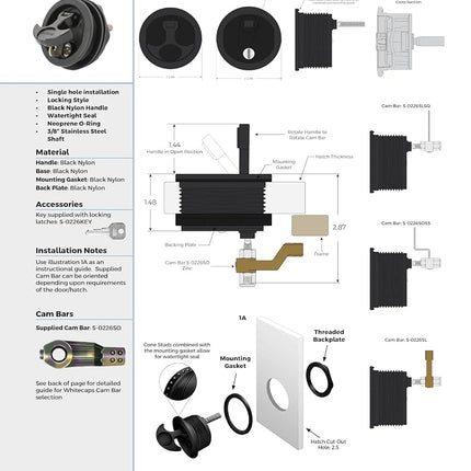 Whitecap T-Handle Latch - Nylon Black/Black - Locking